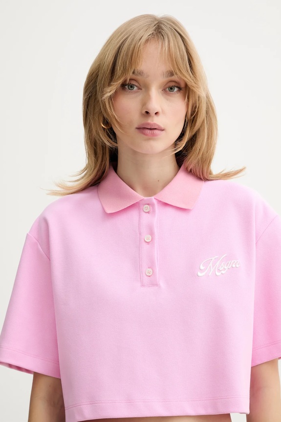 Bavlněné polo tričko MSGM růžová 4041MDM114.267126
