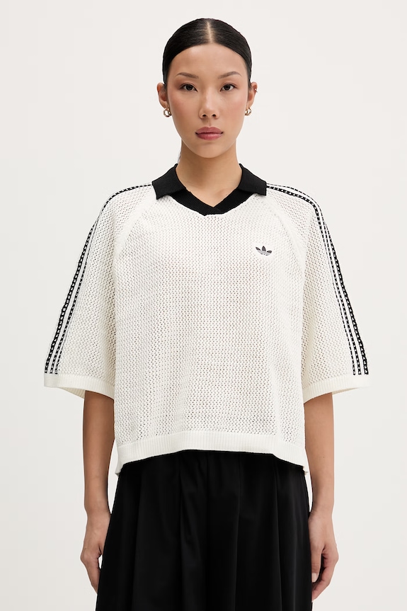 adidas Originals πλεκτό μπλουζάκι πόλο γυναικείο Crochet μπεζ KC6490
