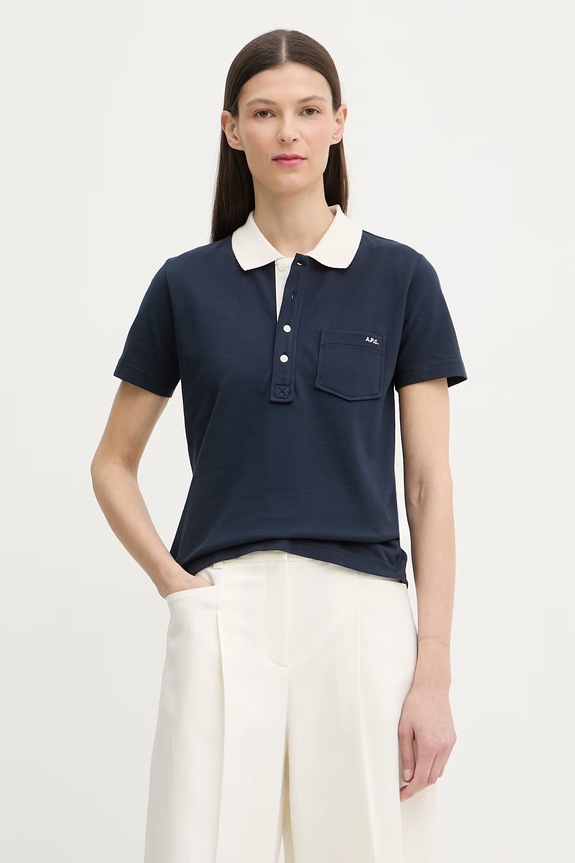 A.P.C. polo pentru femei, din bumbac bleumarin COGWZ.F26587