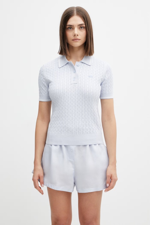 Lacoste Polo tricotat cu bumbac dama albastru AF0972
