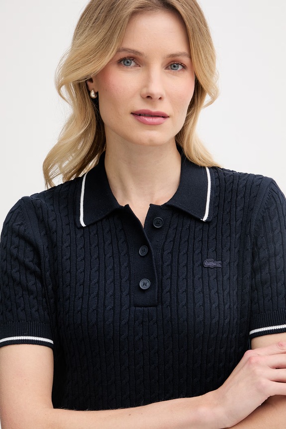 Lacoste polo swetrowe damskie z bawełną granatowy AF0972