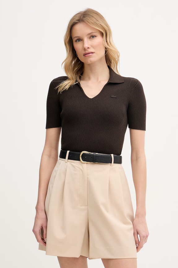 Lacoste T-shirt damski z wiskozą brązowy AF9874