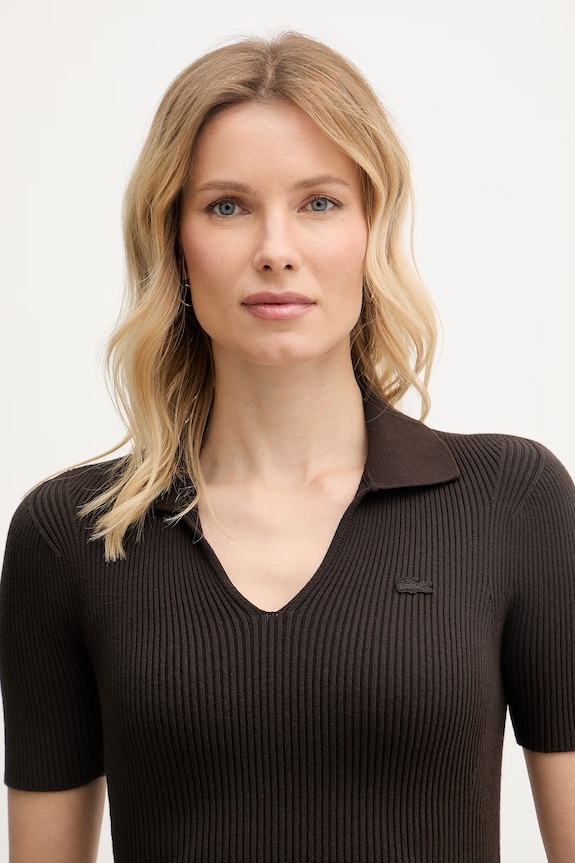 Lacoste T-shirt damski z wiskozą brązowy AF9874