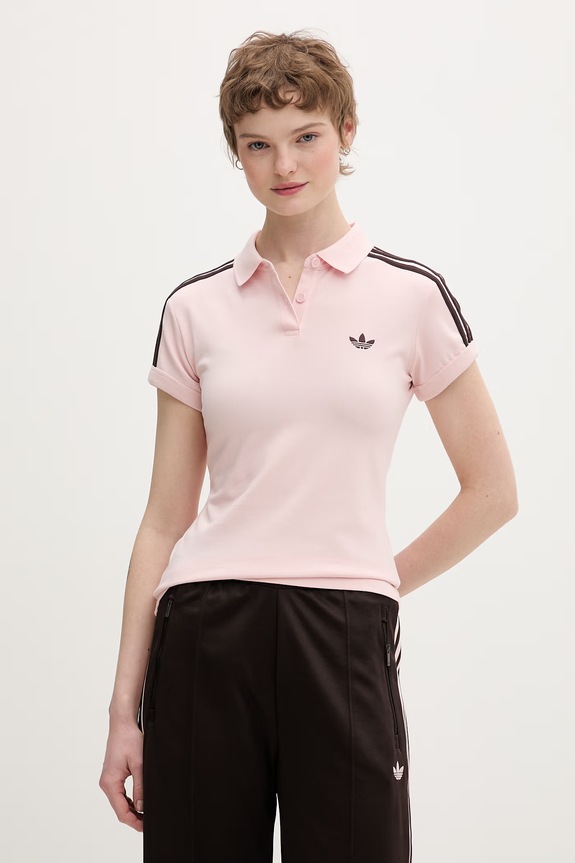 adidas Originals polo majica ženska bombažna roza KD3699