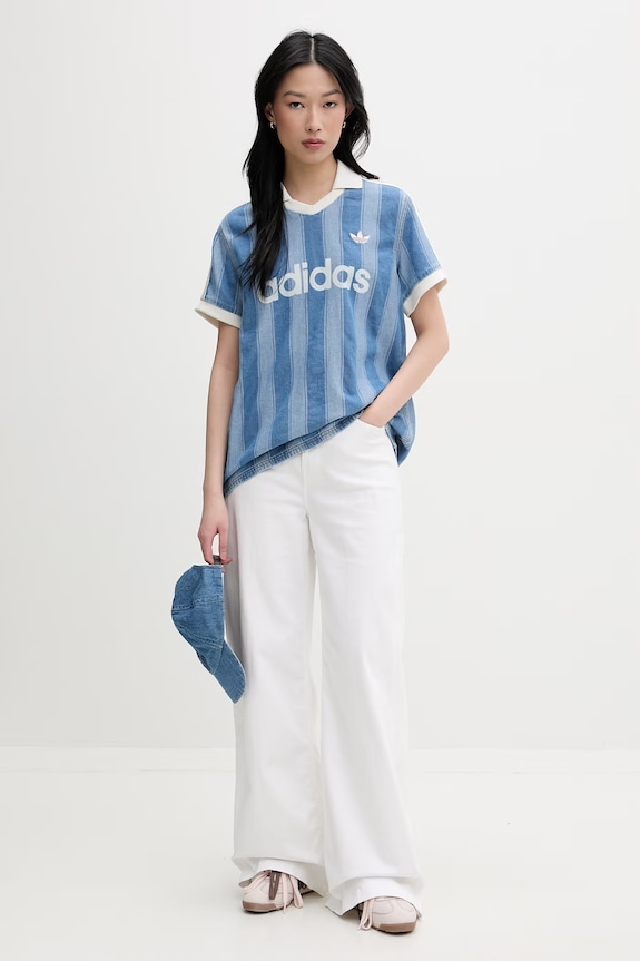 adidas Originals polo damskie bawełniane KD5448 niebieski SS26