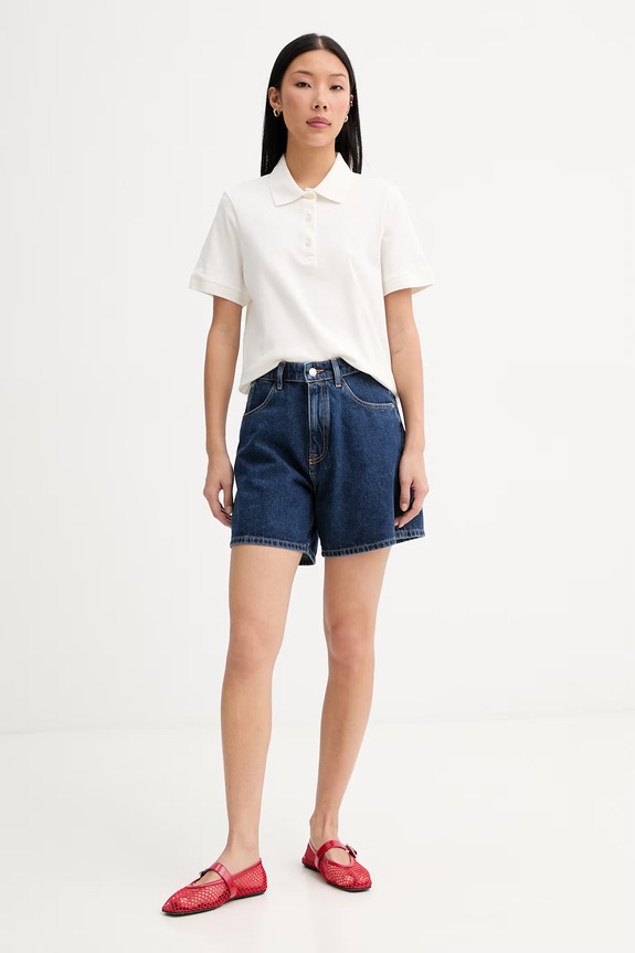 Marc O'Polo polo damskie bawełniane z elastanem 5000013269 beżowy SS26