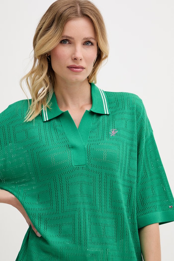 Tommy Hilfiger polo pánské s lyocellem SUMMER zelená WW0WW49791