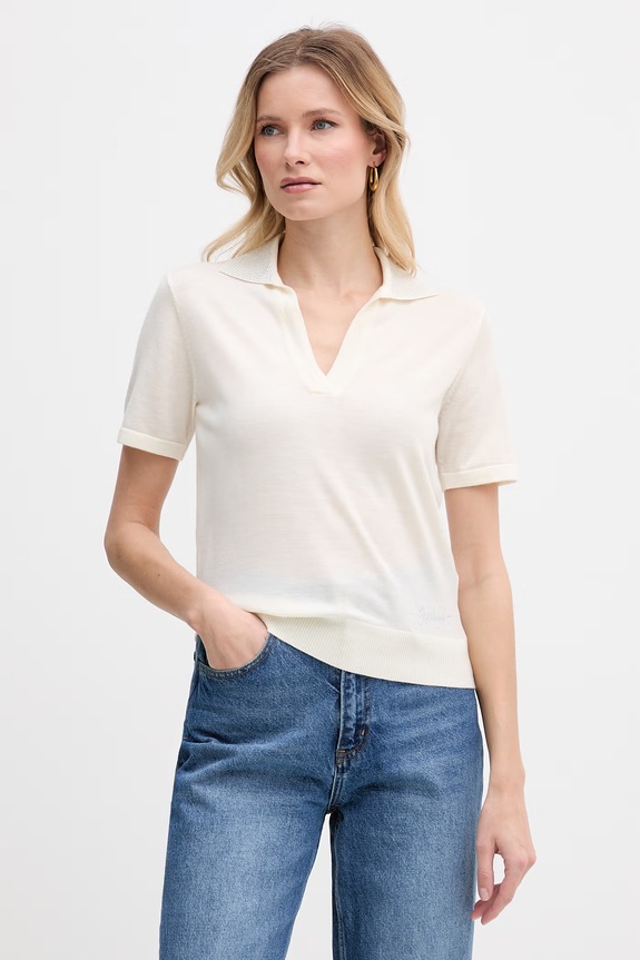 Guess polo femeiesc din lână bej W6GR03.Z0583