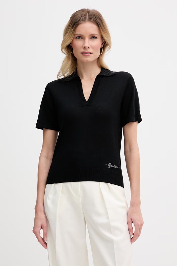 Guess polo feminin din lână negru W6GR03.Z0583