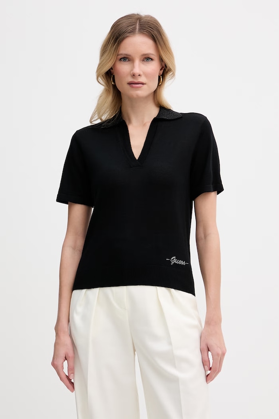Guess polo feminin din lână negru W6GR03.Z0583