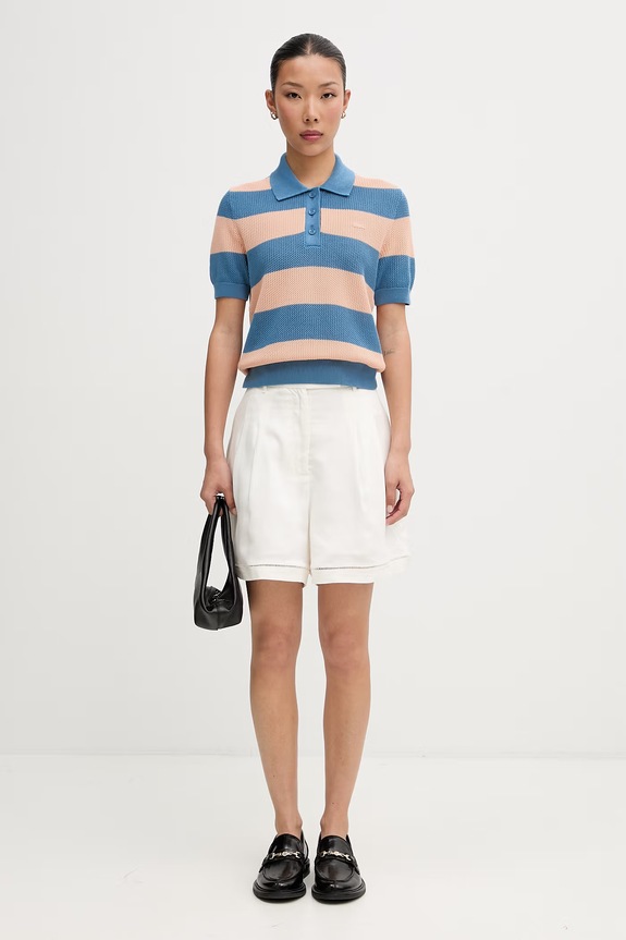 Lacoste polo bawełniane damskie AF9847 niebieski