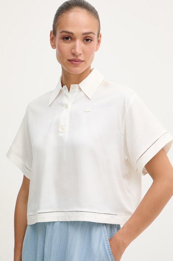 Lacoste polo pentru femei, cu lyocell bej CF0061