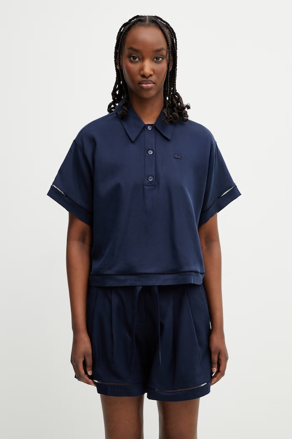 Lacoste тениска с яка с лиосел дамска тъмносин CF0061