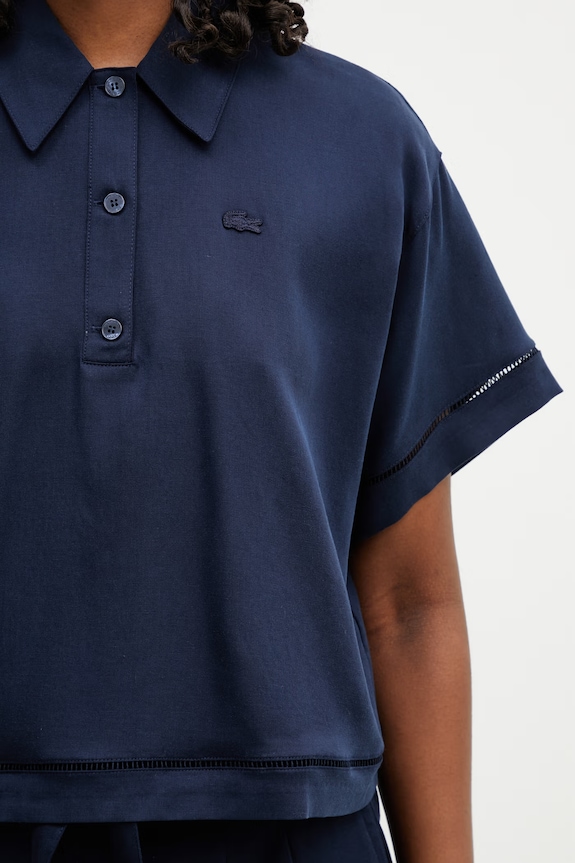 Lacoste тениска с яка с лиосел дамска тъмносин CF0061