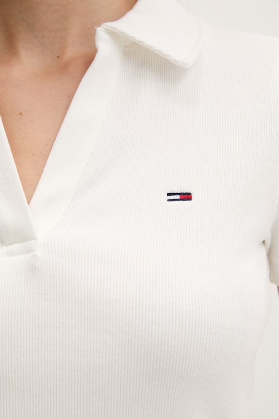 Tommy Jeans πόλο γυναικείο βαμβακερό με ελαστάν DW0DW22326 λευκό