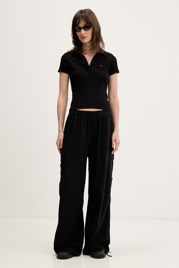 Tommy Jeans Πόλο γυναικείο βαμβάκι με ελαστάν DW0DW22326 μαύρο SS26