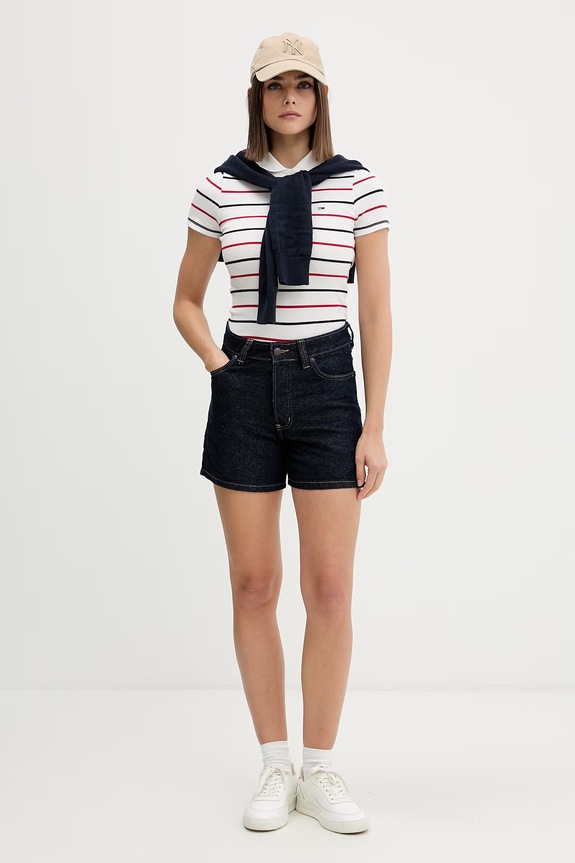 Tommy Jeans polo pentru femei, din bumbac cu elastan DW0DW22327 alb SS26