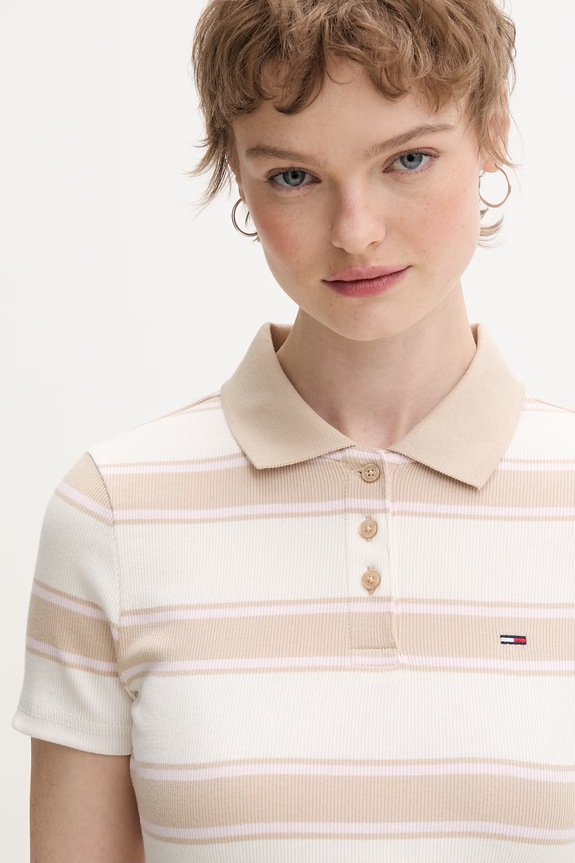 Tommy Jeans polo damskie bawełniane z elastanem beżowy DW0DW22327