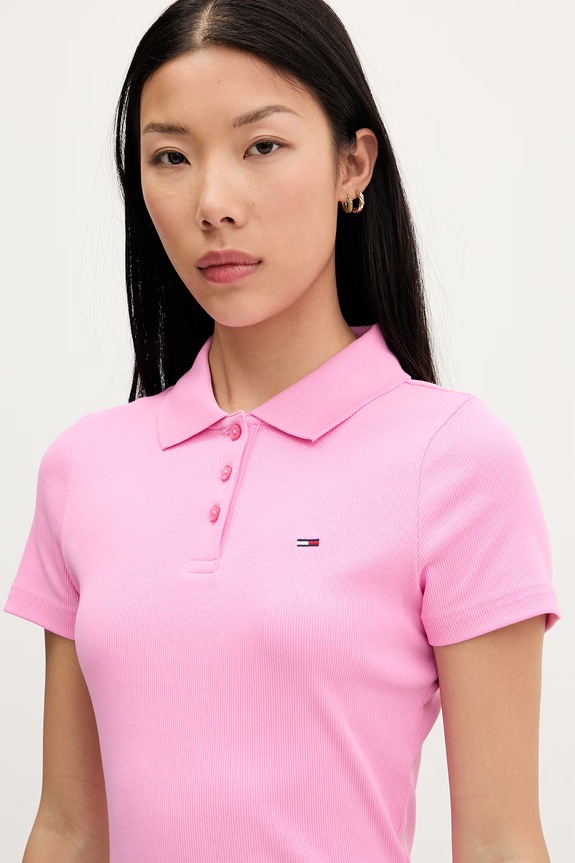 Tommy Jeans polo pentru femei, din bumbac cu elastan roz DW0DW22327