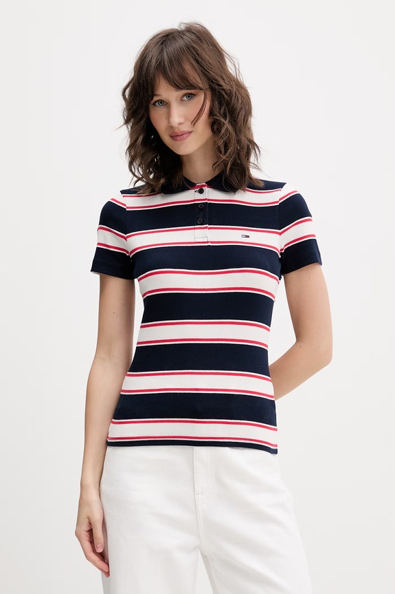 Tommy Jeans polo damskie bawełniane z elastanem granatowy DW0DW22327