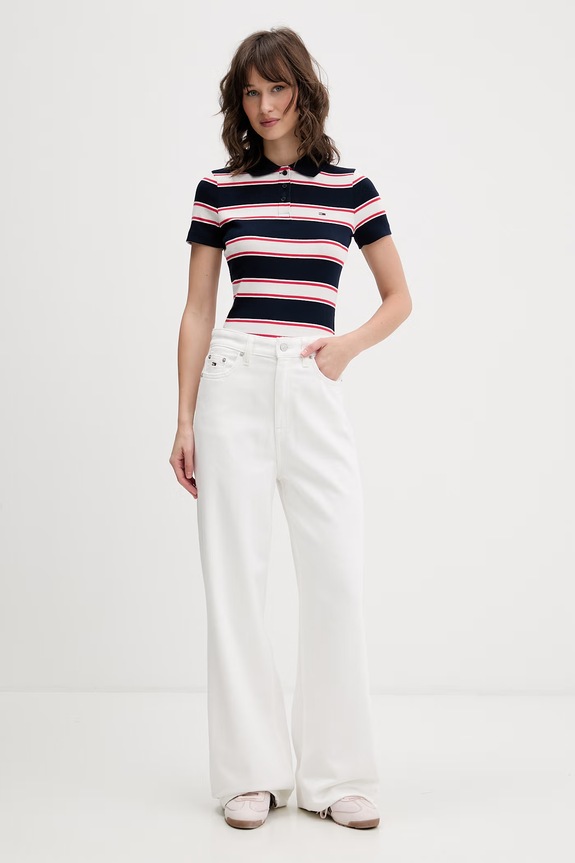 Tommy Jeans polo damskie bawełniane z elastanem DW0DW22327 granatowy SS26