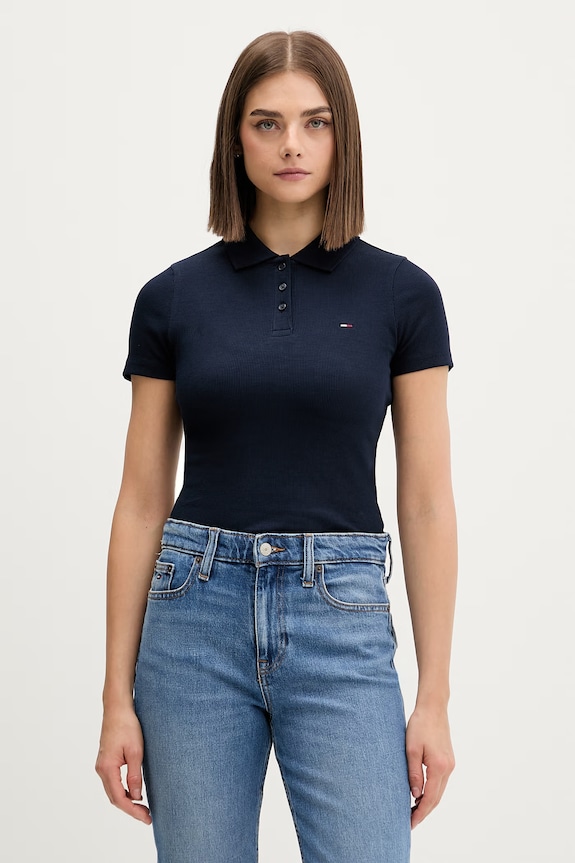 Tommy Jeans polo pentru femei, din bumbac cu elastan bleumarin DW0DW22327