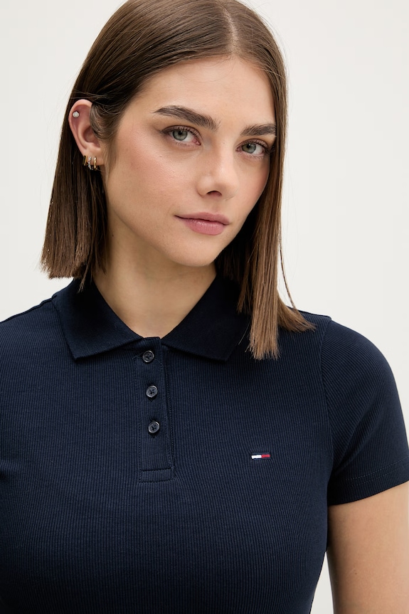 Tommy Jeans polo pentru femei, din bumbac cu elastan bleumarin DW0DW22327