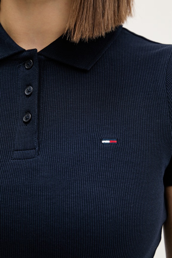Tommy Jeans polo pentru femei, din bumbac cu elastan DW0DW22327 bleumarin