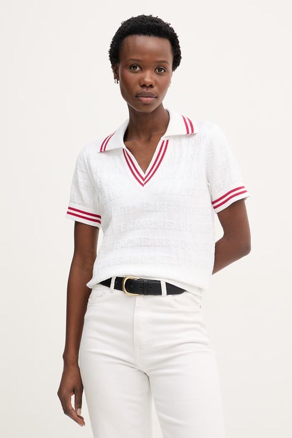 Joop! polo tricotat pentru femei, din bumbac alb 30102024