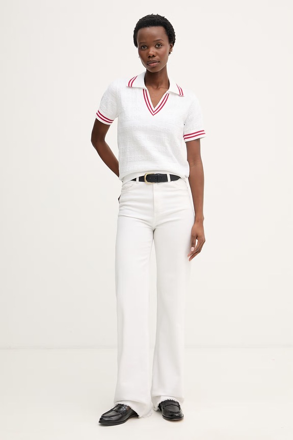 Joop! polo tricotat pentru femei, din bumbac 30102024 alb SS26