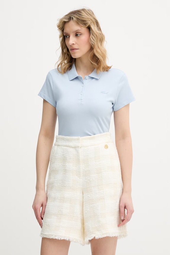 Karl Lagerfeld polo damskie bawełniane z elastanem niebieski B2W17097