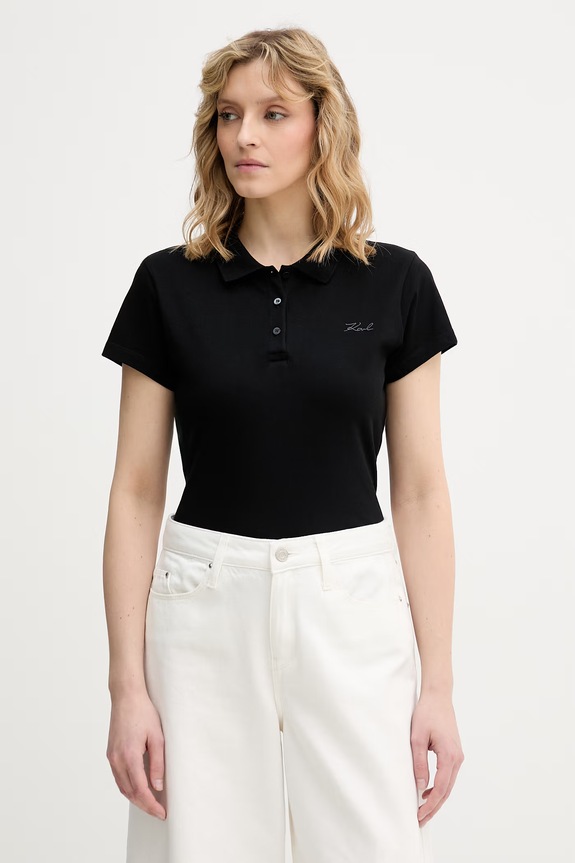 Karl Lagerfeld polo damskie bawełniane z elastanem czarny B2W17097