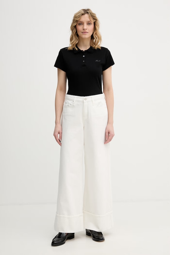Karl Lagerfeld polo damskie bawełniane z elastanem B2W17097 czarny SS26