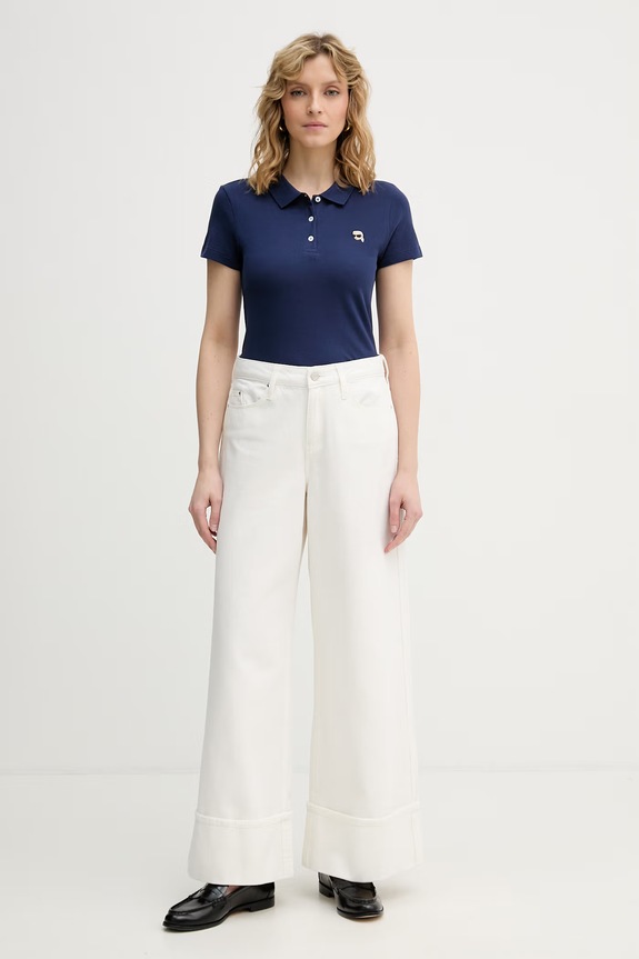 Karl Lagerfeld polo damskie bawełniane IKON B2W17098 granatowy SS26