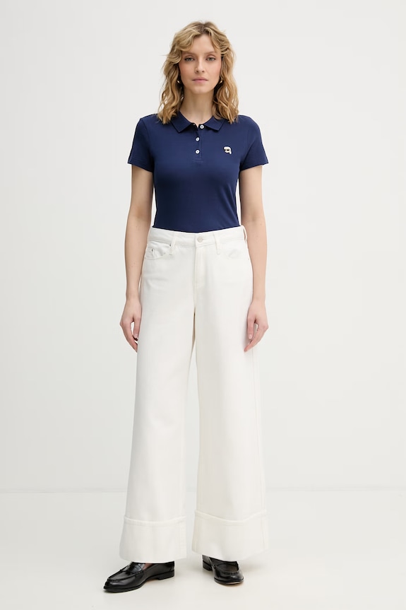 Karl Lagerfeld polo damskie bawełniane IKON B2W17098 granatowy SS26