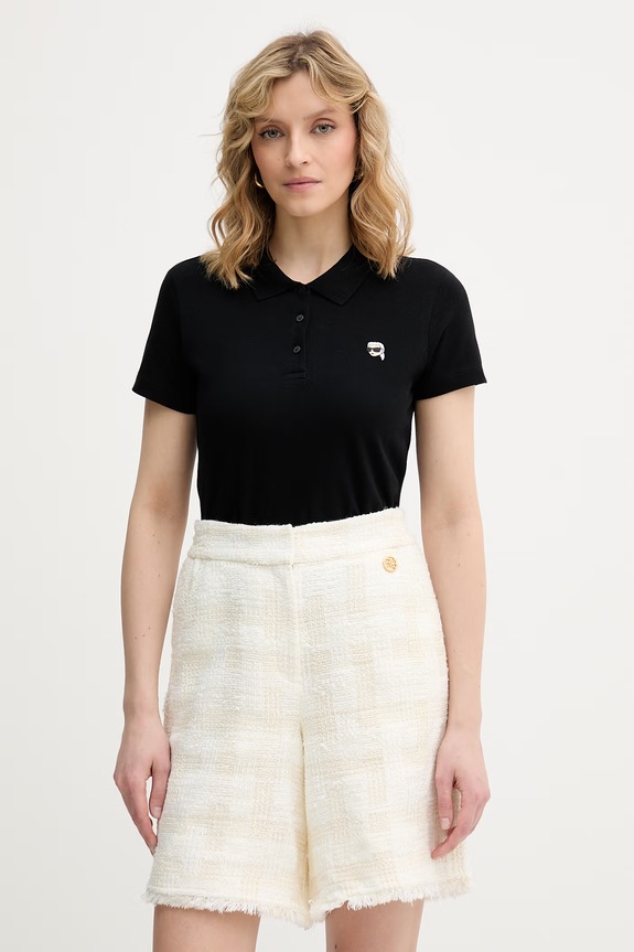 Karl Lagerfeld polo damskie bawełniane IKON czarny B2W17098
