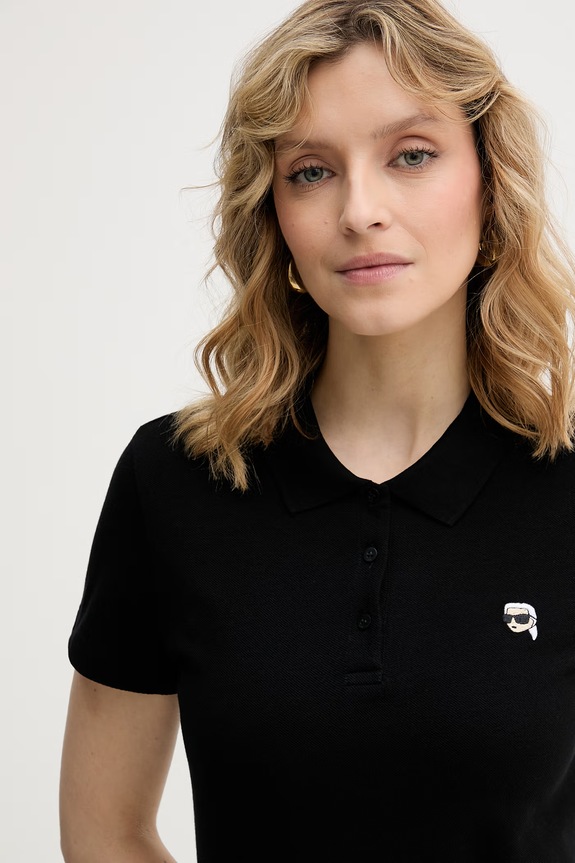 Karl Lagerfeld polo damskie bawełniane IKON czarny B2W17098