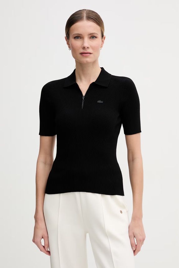 Lacoste Πλεκτό μπλουζάκι πόλο γυναικείο με βισκόζη μαύρο AF2572