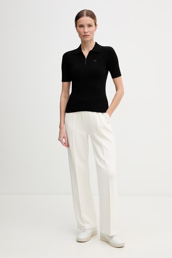 Lacoste Πλεκτό μπλουζάκι πόλο γυναικείο με βισκόζη AF2572 μαύρο SS26