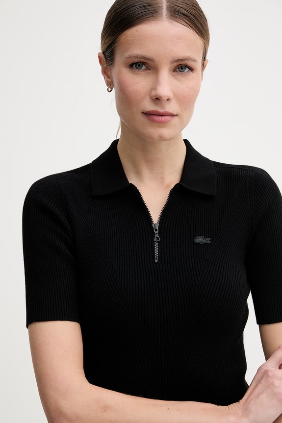 Lacoste Πλεκτό μπλουζάκι πόλο γυναικείο με βισκόζη μαύρο AF2572