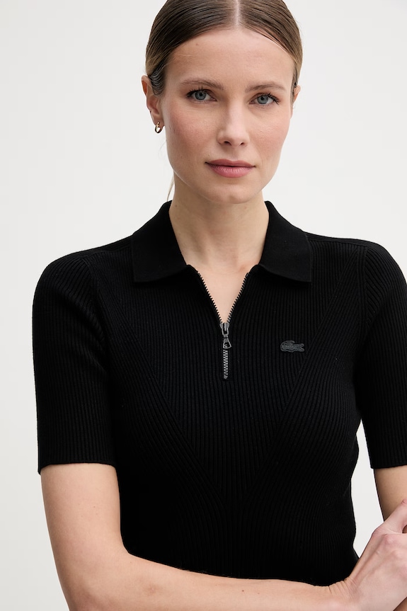 Lacoste Πλεκτό μπλουζάκι πόλο γυναικείο με βισκόζη μαύρο AF2572