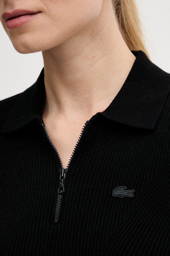 Lacoste Πλεκτό μπλουζάκι πόλο γυναικείο με βισκόζη AF2572 μαύρο