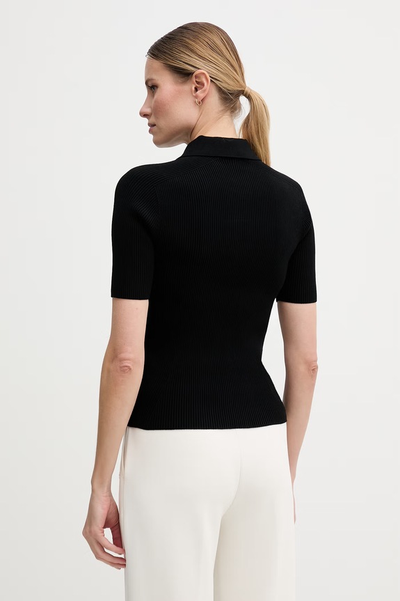 Oblačila Lacoste Pletena polo majica ženska z viskozo AF2572 črna