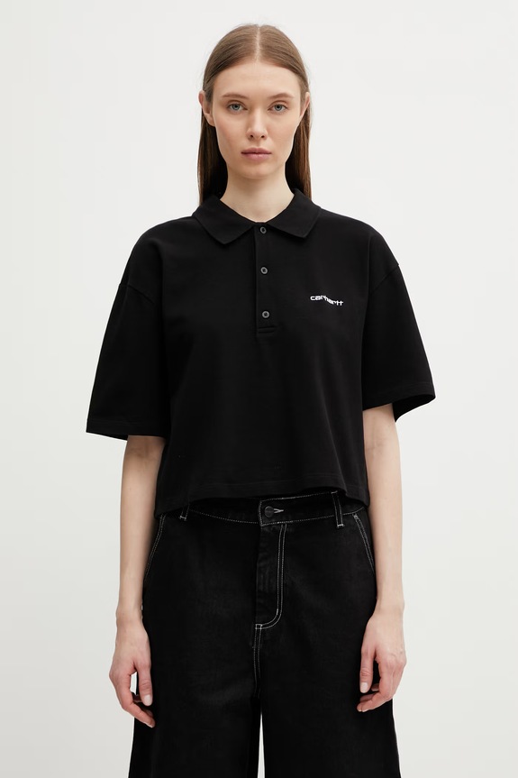 Carhartt WIP W' S/S Carhartt Script Polo TS polo bawełniane damskie czarny I034553.0D2XX
