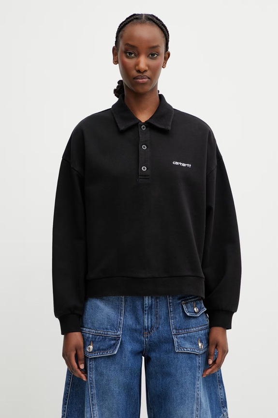 Carhartt WIP W' Brenta Polo Sweat суичър от памук дамски черен I036291.0D260