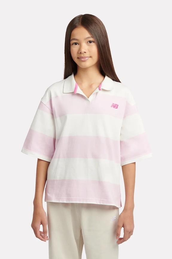 New Balance polo pentru copii, din bumbac roz YT61M5OK