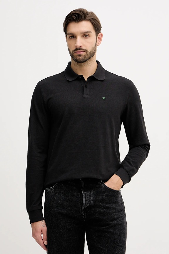 Βαμβακερή μπλούζα με μακριά μανίκια Calvin Klein Jeans κανονικό μαύρο LV04RE201G
