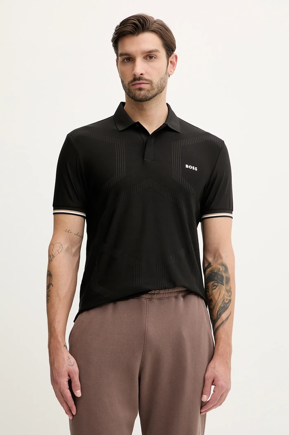 BOSS Green tricou polo PL_GOC Chip Hexa imprimeu negru 50554561