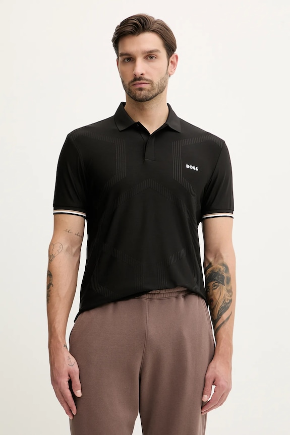 BOSS Green tricou polo PL_GOC Chip Hexa imprimeu negru 50554561