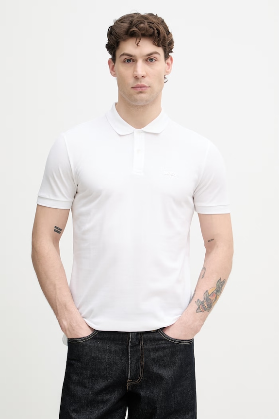 BOSS Green polo bărbați bumbac Pio 1 alb 50554574